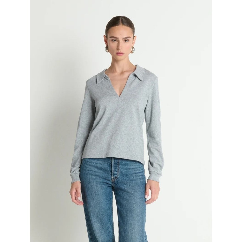 Nation LTD Kimberley Polo Tee Heather Grey Peruvian Cotton Long Sleeve Top NWT M
